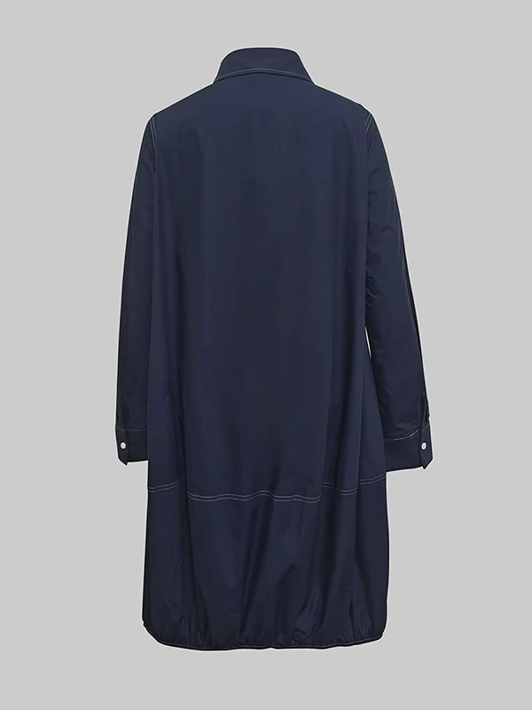 Long Sleeves Loose Buttoned Pockets Solid Color Lapel Midi Dresses - Image 4