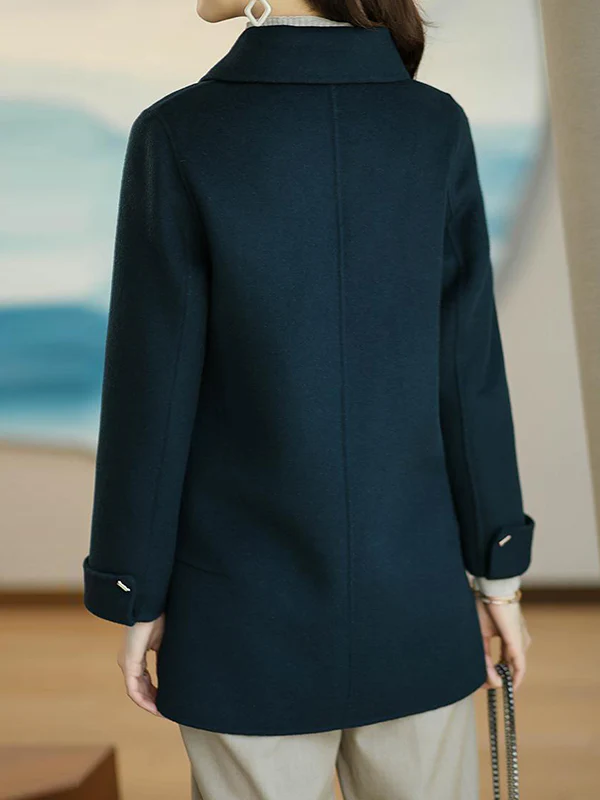 Long Sleeves Loose Buttoned Pockets Solid Color Lapel Woolen Coat - Image 10