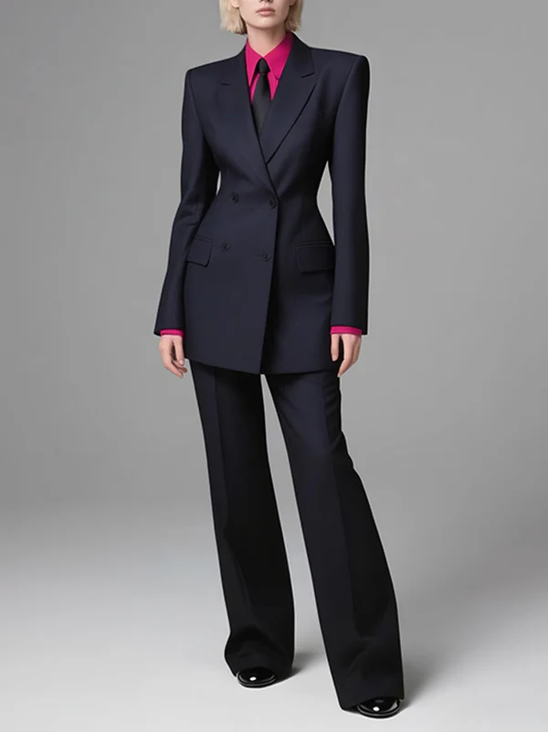 Long Sleeves Loose Buttoned Pockets Solid Color Notched Collar Blazer Outerwear - Image 2