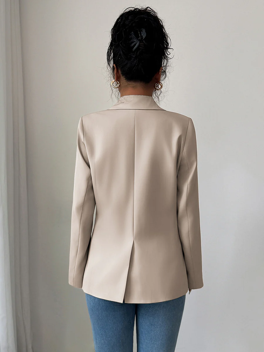 Long Sleeves Loose Buttoned Pockets Solid Color Notched Collar Blazer Outerwear - Image 10