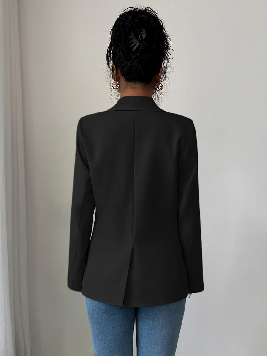 Long Sleeves Loose Buttoned Pockets Solid Color Notched Collar Blazer Outerwear - Image 13