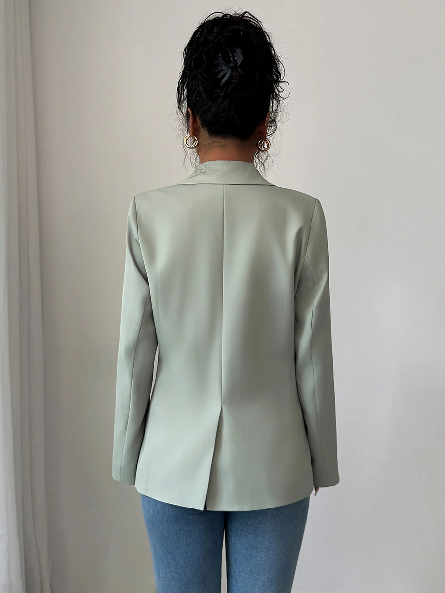 Long Sleeves Loose Buttoned Pockets Solid Color Notched Collar Blazer Outerwear - Image 4