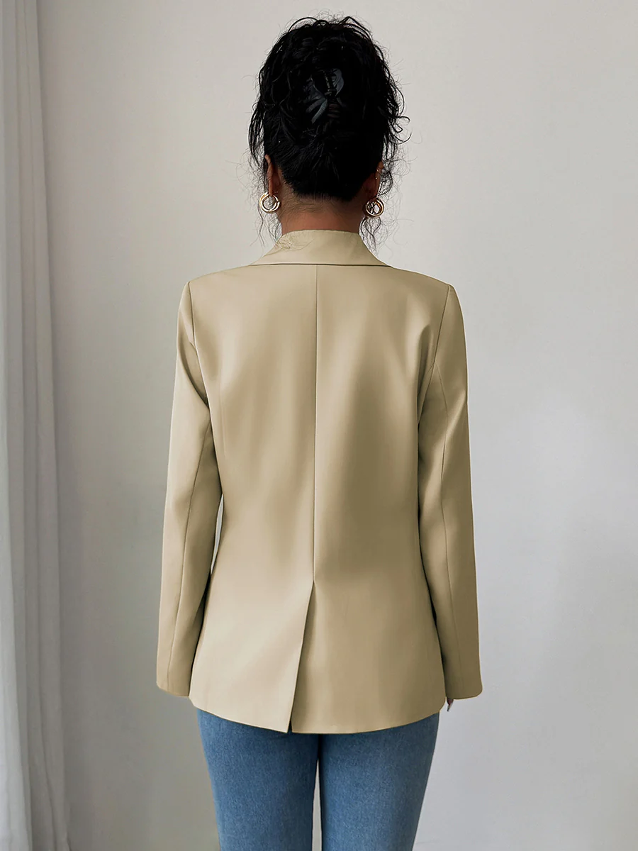 Long Sleeves Loose Buttoned Pockets Solid Color Notched Collar Blazer Outerwear - Image 7