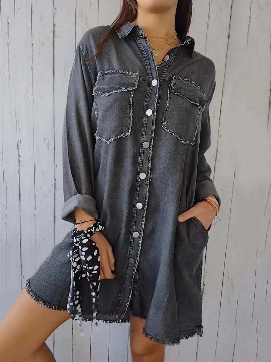 Long Sleeves Loose Buttoned Pockets Solid Color Split-Joint Lapel Outerwear - Image 5