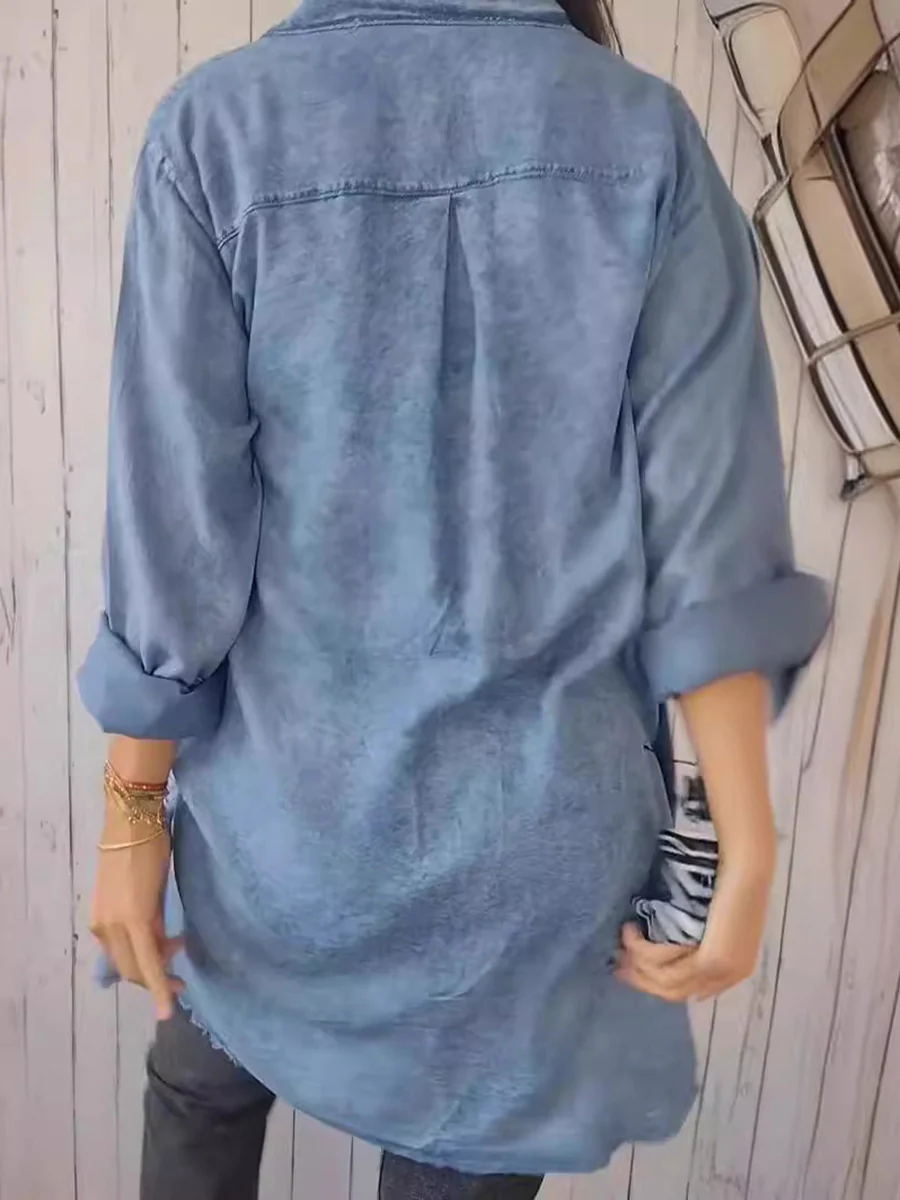 Long Sleeves Loose Buttoned Pockets Solid Color Split-Joint Lapel Outerwear - Image 7