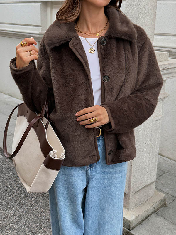 Long Sleeves Loose Buttoned Pockets Solid Color Split-Joint Lapel Outerwear - Image 2
