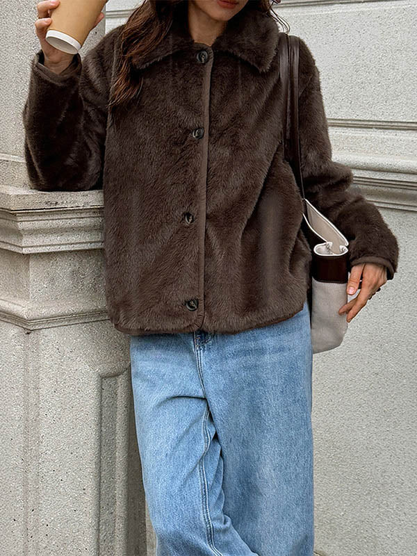 Long Sleeves Loose Buttoned Pockets Solid Color Split-Joint Lapel Outerwear - Image 3