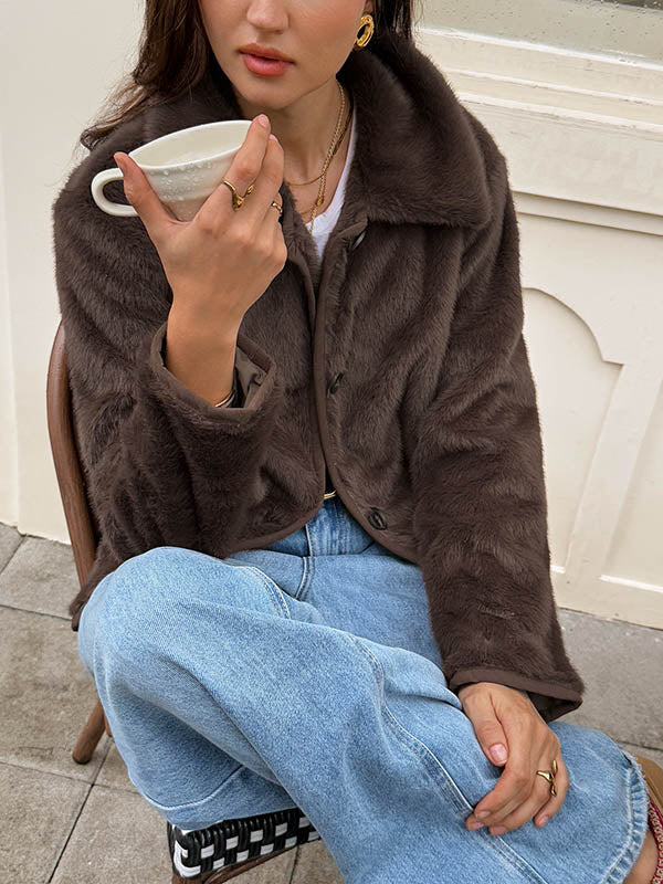 Long Sleeves Loose Buttoned Pockets Solid Color Split-Joint Lapel Outerwear - Image 4