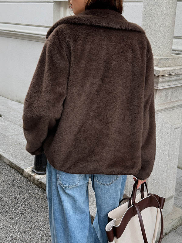 Long Sleeves Loose Buttoned Pockets Solid Color Split-Joint Lapel Outerwear - Image 5