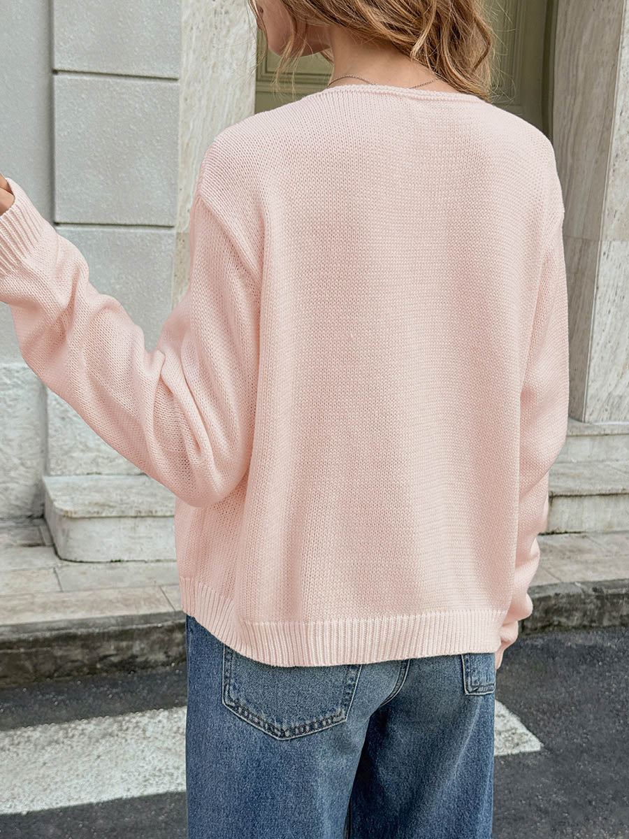 Long Sleeves Loose Buttoned Pockets Solid Color Split-Joint Round-Neck Cardigan Tops - Image 4