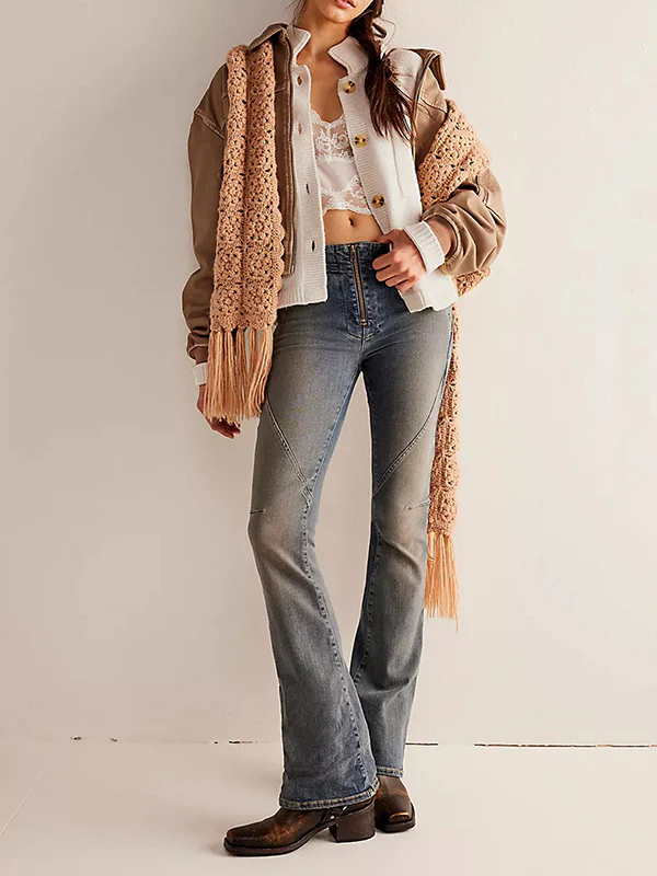 Long Sleeves Loose Buttoned Pockets Solid Color Split-Joint Stand Collar Cardigan Tops - Image 13