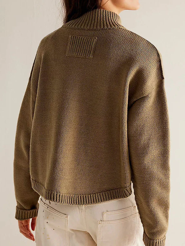 Long Sleeves Loose Buttoned Pockets Solid Color Split-Joint Stand Collar Cardigan Tops - Image 15