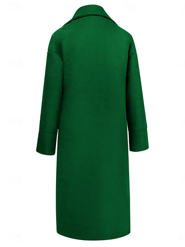 Long Sleeves Loose Buttoned Pockets Solid Color Split-Joint Stand Collar Woolen Coat - Image 6