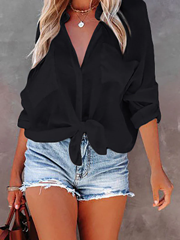 Long Sleeves Loose Buttoned Pockets Split-Joint Sun Protection Lapel Blouses&Shirts Tops - Image 5