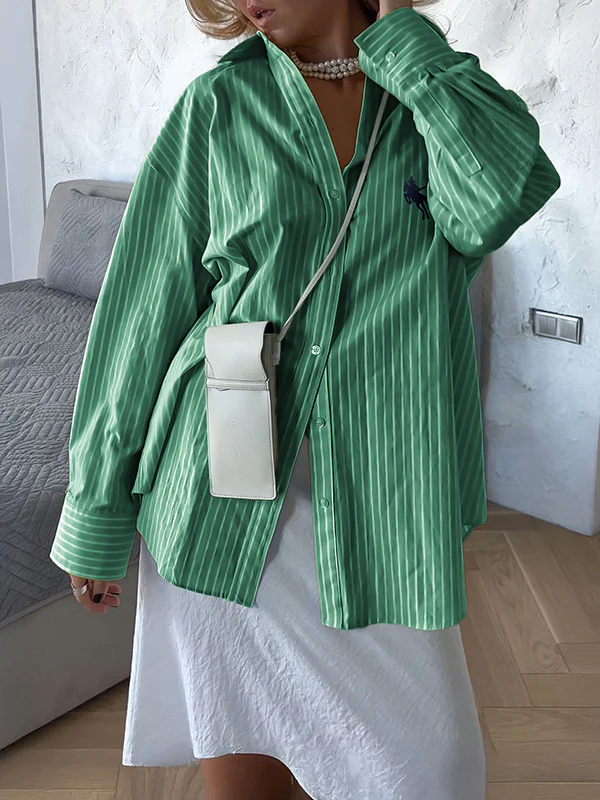 Long Sleeves Loose Buttoned Pockets Striped Lapel Blouses&Shirts Tops - Image 14