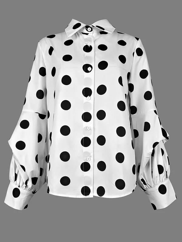 Long Sleeves Loose Buttoned Polka-Dot Split-Joint Lapel Blouses&Shirts Tops - Image 3