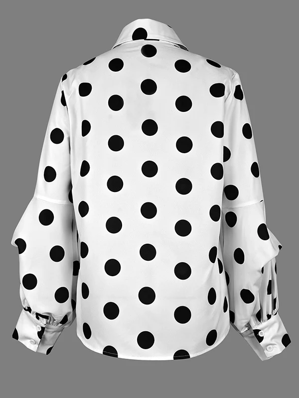 Long Sleeves Loose Buttoned Polka-Dot Split-Joint Lapel Blouses&Shirts Tops - Image 4