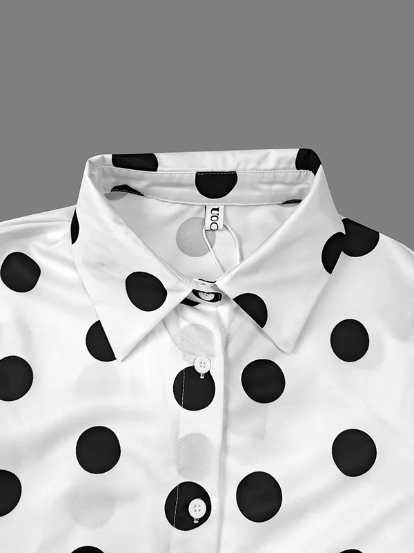 Long Sleeves Loose Buttoned Polka-Dot Split-Joint Lapel Blouses&Shirts Tops - Image 6