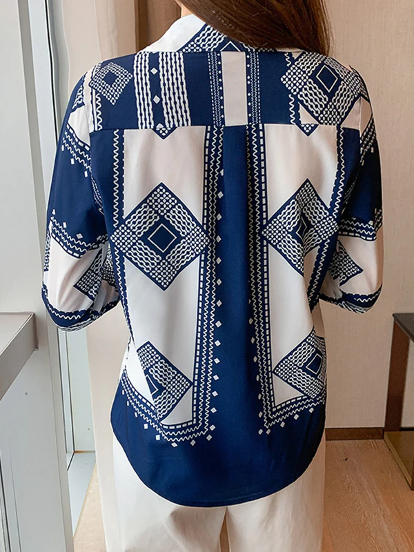 Long Sleeves Loose Buttoned Printed Lapel Blouses&Shirts Tops - Image 8