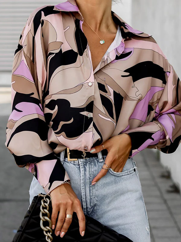 Long Sleeves Loose Buttoned Printed Lapel Blouses&Shirts Tops - Image 3