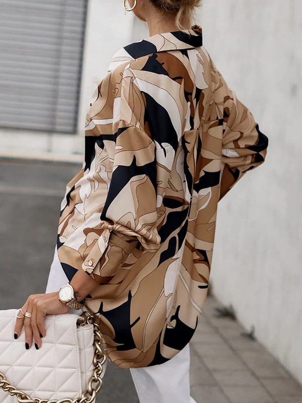 Long Sleeves Loose Buttoned Printed Lapel Blouses&Shirts Tops - Image 4