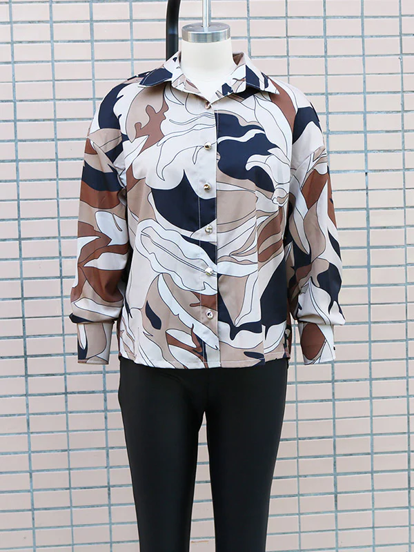 Long Sleeves Loose Buttoned Printed Lapel Blouses&Shirts Tops - Image 5