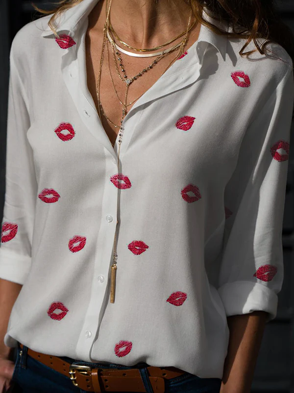 Long Sleeves Loose Buttoned Printed Lapel Blouses&Shirts Tops - Image 2