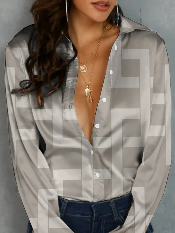 Long Sleeves Loose Buttoned Printed Lapel Blouses&Shirts Tops - Image 2