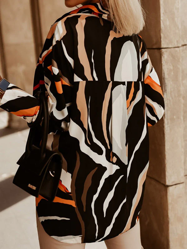 Long Sleeves Loose Buttoned Printed Lapel Blouses&Shirts Tops - Image 3