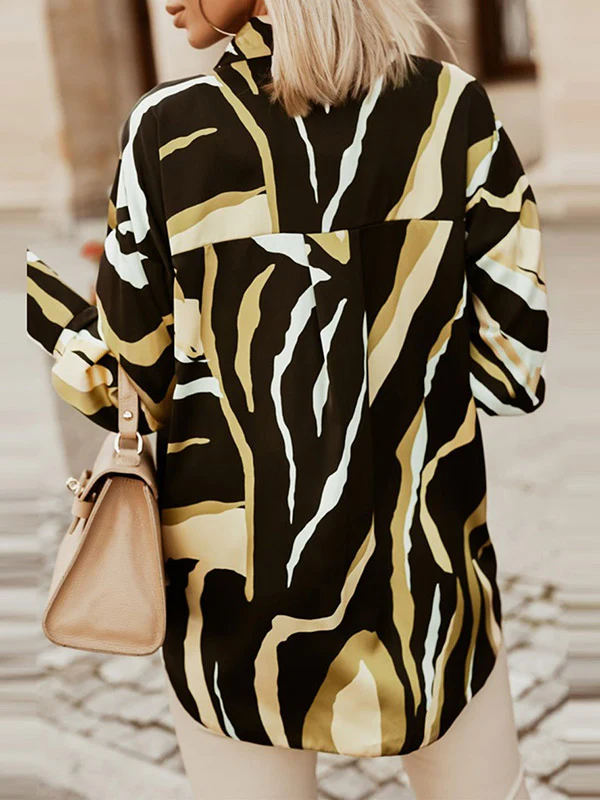Long Sleeves Loose Buttoned Printed Lapel Blouses&Shirts Tops - Image 4