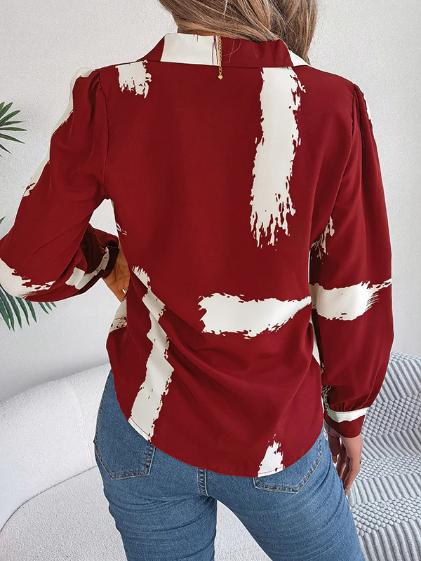 Long Sleeves Loose Buttoned Printed Notched Collar Blouses&Shirts Tops - Image 17