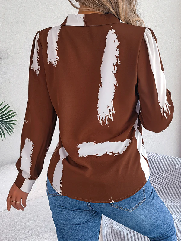 Long Sleeves Loose Buttoned Printed Notched Collar Blouses&Shirts Tops - Image 8