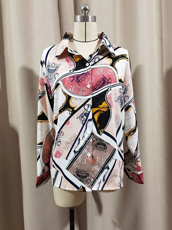 Long Sleeves Loose Buttoned Printed Split-Joint Lapel Blouses&Shirts Tops - Image 5