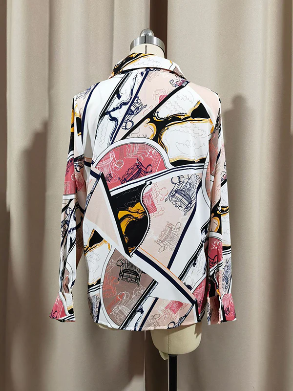 Long Sleeves Loose Buttoned Printed Split-Joint Lapel Blouses&Shirts Tops - Image 6
