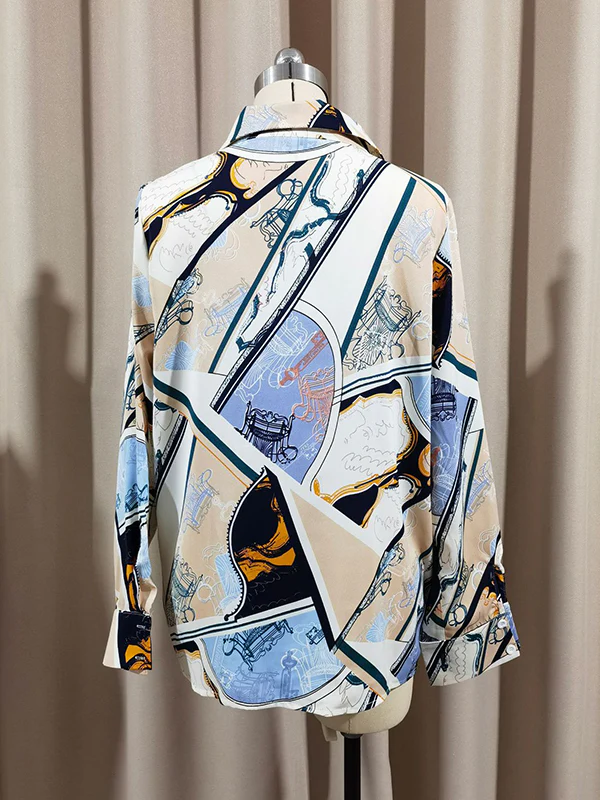 Long Sleeves Loose Buttoned Printed Split-Joint Lapel Blouses&Shirts Tops - Image 7