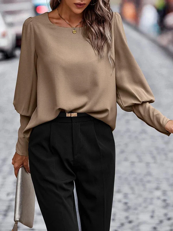 Long Sleeves Loose Buttoned Round-Neck Blouses&Shirts Tops - Image 11