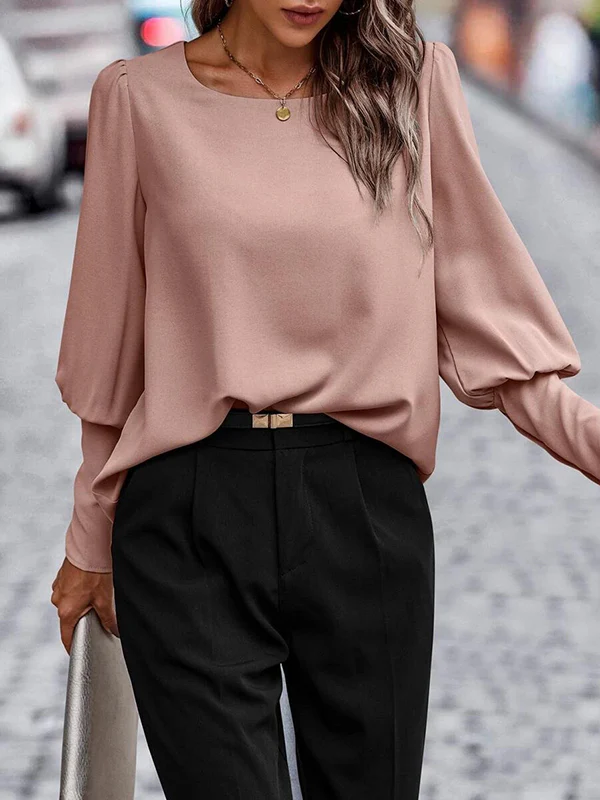 Long Sleeves Loose Buttoned Round-Neck Blouses&Shirts Tops - Image 12