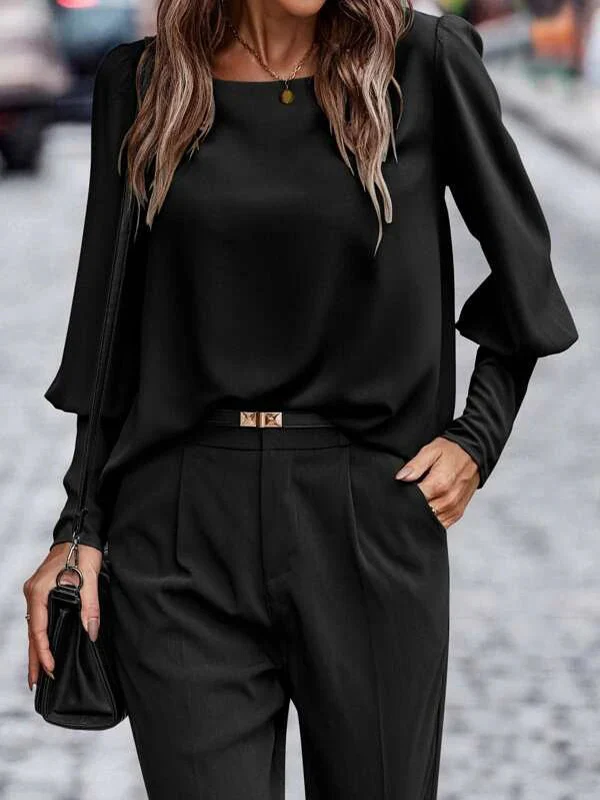 Long Sleeves Loose Buttoned Round-Neck Blouses&Shirts Tops - Image 5
