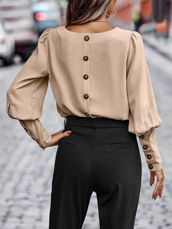 Long Sleeves Loose Buttoned Round-Neck Blouses&Shirts Tops - Image 9