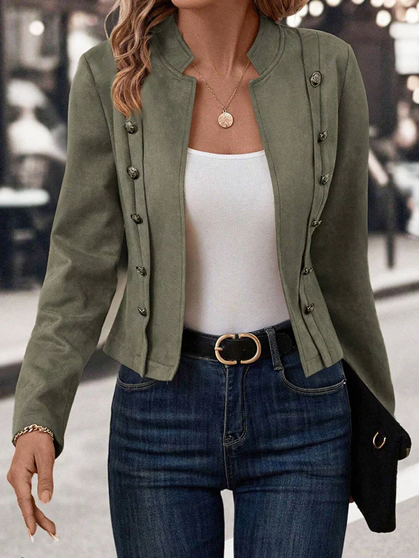 Long Sleeves Loose Buttoned Solid Color Adjustable Straps Jackets Outerwear - Image 2