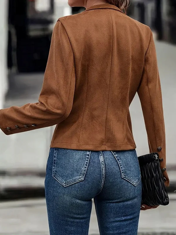 Long Sleeves Loose Buttoned Solid Color Adjustable Straps Jackets Outerwear - Image 6