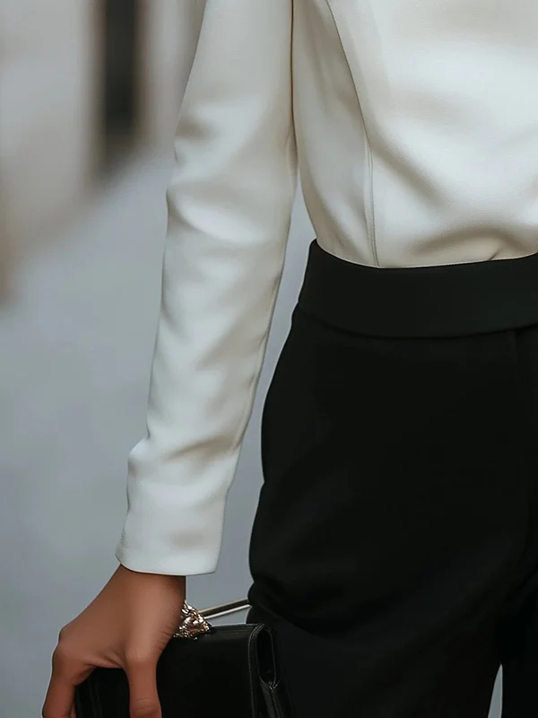 Long Sleeves Loose Buttoned Solid Color Asymmetric Collar Blouses&Shirts Tops - Image 3