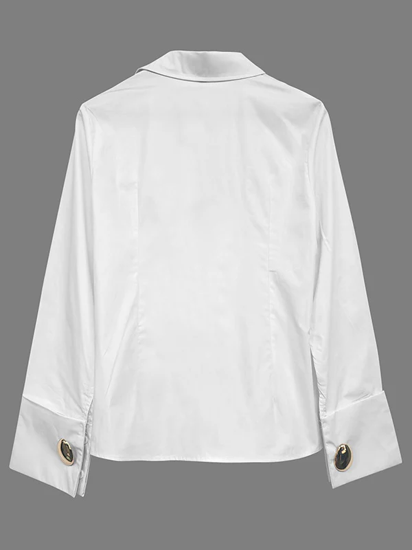 Long Sleeves Loose Buttoned Solid Color Lapel Blouses&Shirts Tops - Image 10