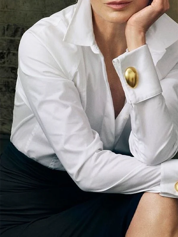 Long Sleeves Loose Buttoned Solid Color Lapel Blouses&Shirts Tops - Image 3