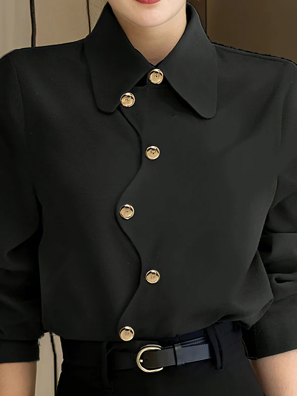 Long Sleeves Loose Buttoned Solid Color Lapel Blouses&Shirts Tops - Image 2