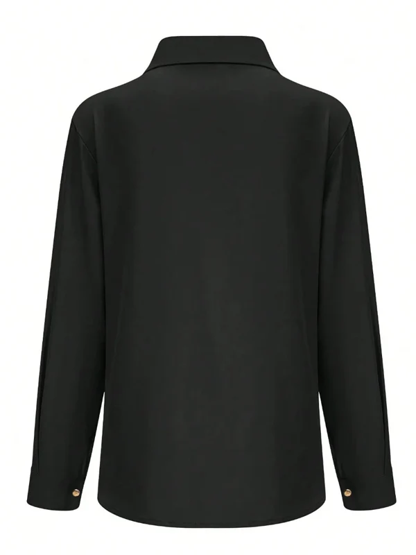 Long Sleeves Loose Buttoned Solid Color Lapel Blouses&Shirts Tops - Image 3