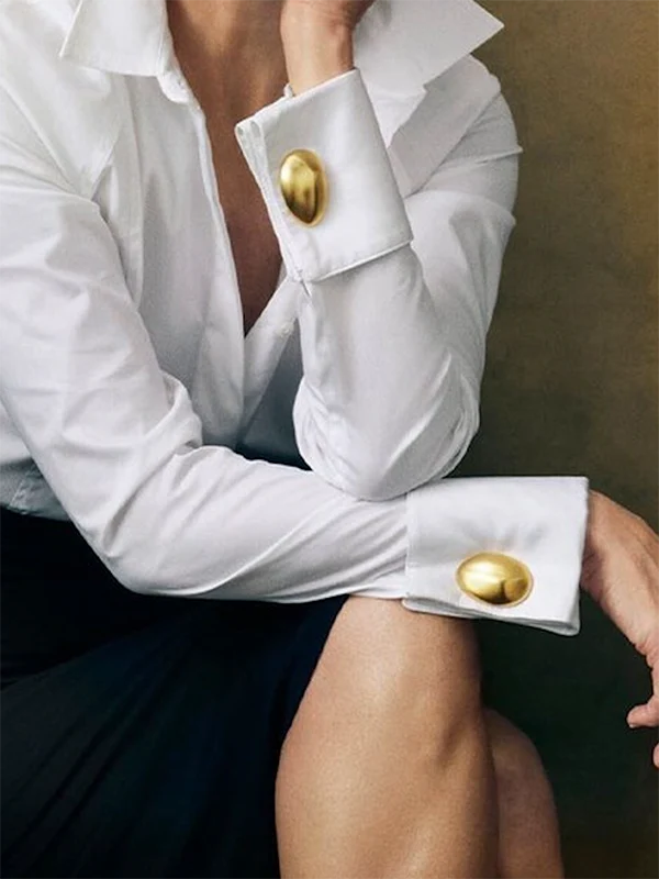 Long Sleeves Loose Buttoned Solid Color Lapel Blouses&Shirts Tops - Image 4