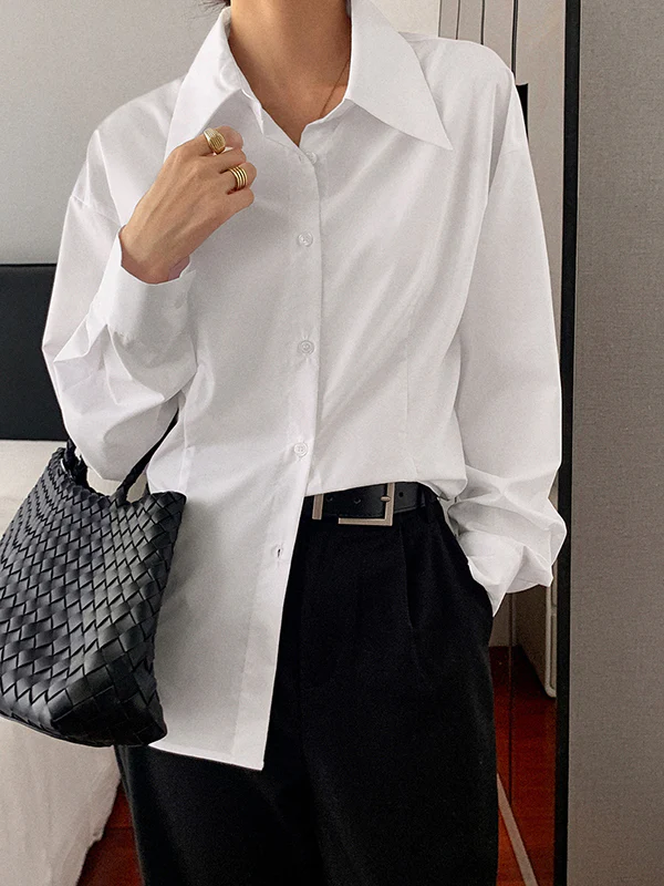 Long Sleeves Loose Buttoned Solid Color Lapel Blouses&Shirts Tops - Image 2