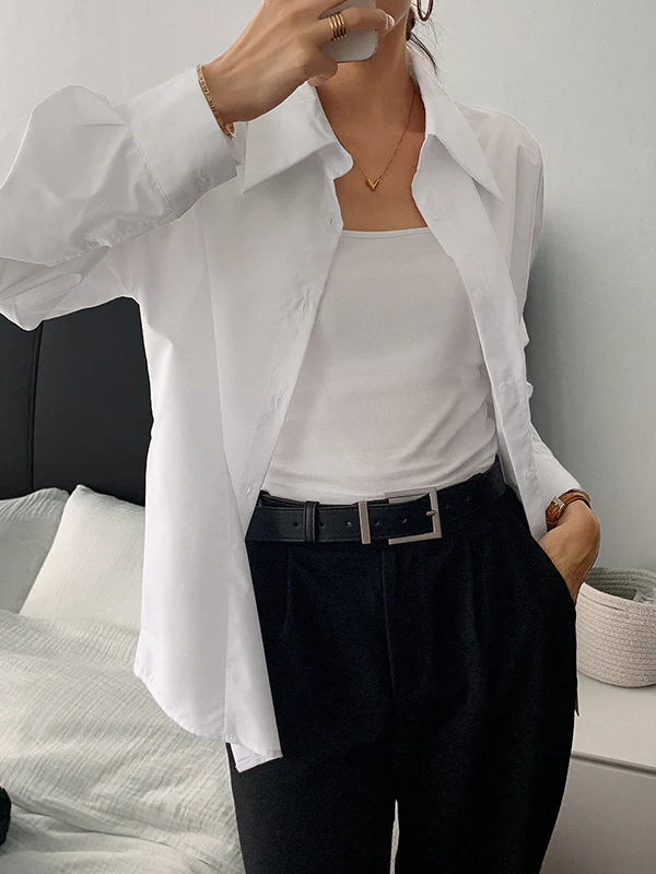 Long Sleeves Loose Buttoned Solid Color Lapel Blouses&Shirts Tops - Image 4