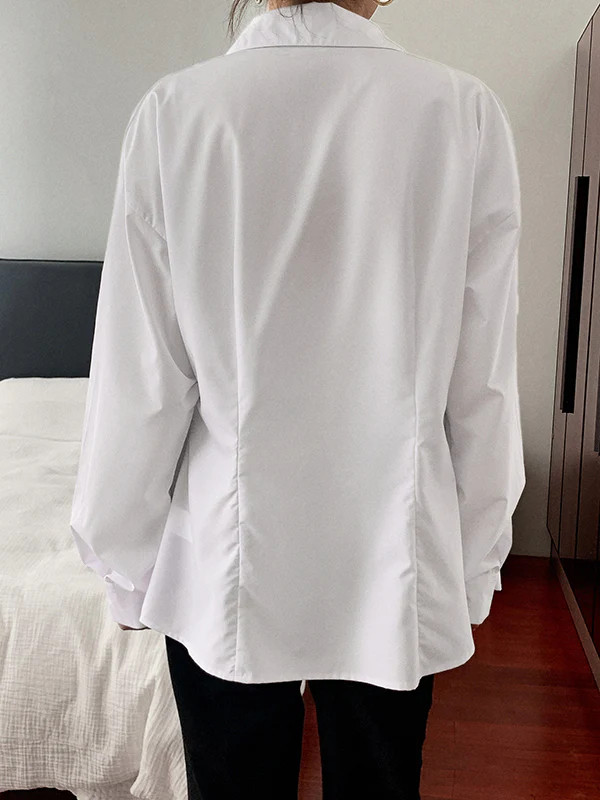 Long Sleeves Loose Buttoned Solid Color Lapel Blouses&Shirts Tops - Image 5